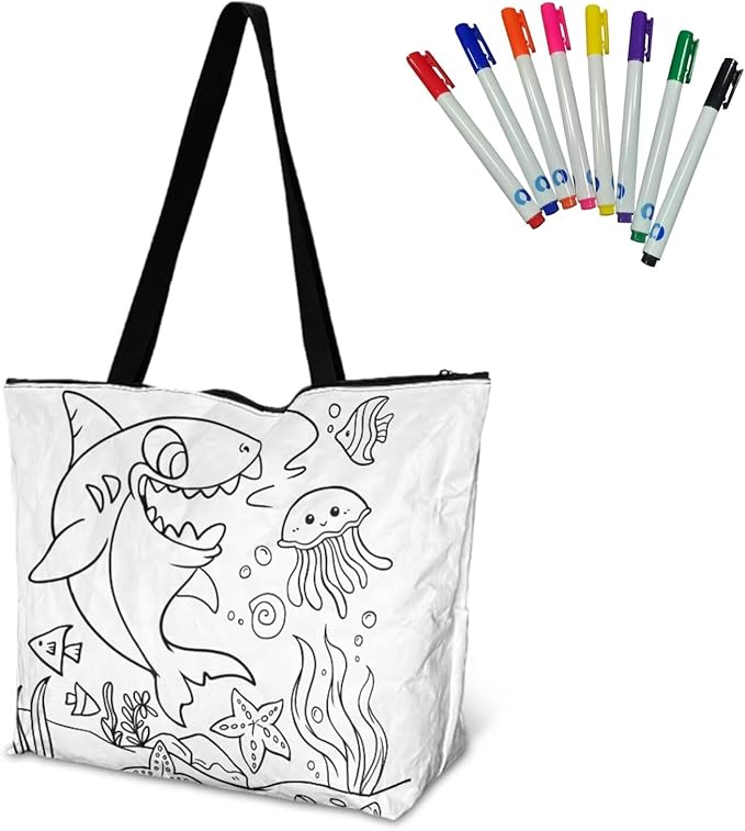 Cartoon Animal Printed DIY Coloring Tote Bag Waterproof Paper Handbags for Women Large Travel Shoulder Bags Purses