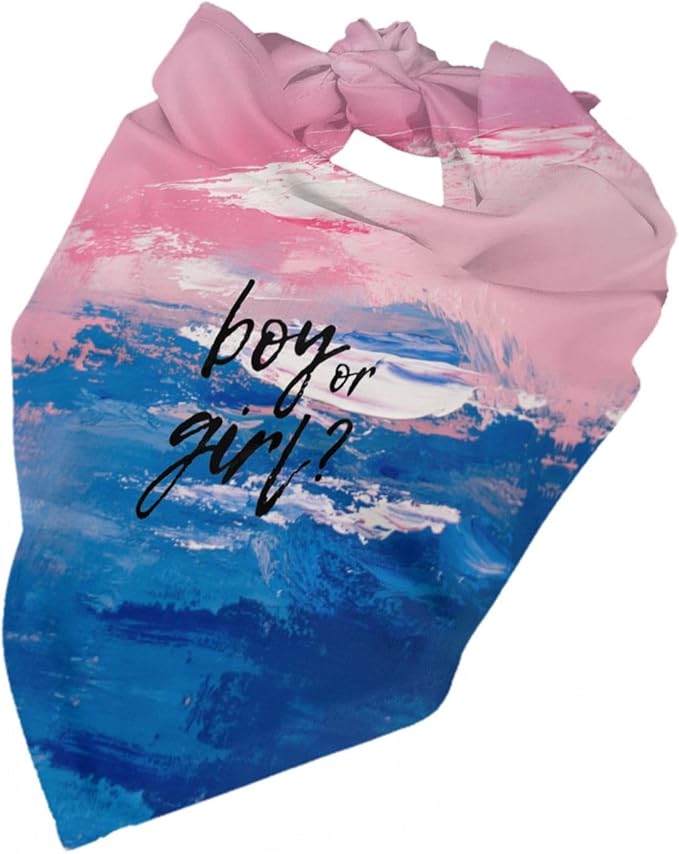 He Or She What Will It Be? Gender Reveal/Baby Announcement Dog Bandana,Pet Neckerchief for Pets Daily Wear Photo Prop Party Supplies (Oil Paint Style)