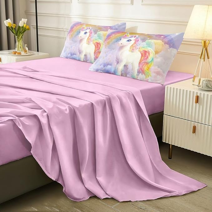 5PCS Unicorn Comforter Sets Queen,Queen Comforter Set for Girls,Cute Unicorn Bed Set for Kids,Girls,Teens,All Season Use