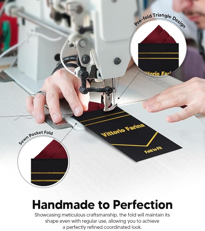 Premium Pre-Folded Four-Point Suit Pocket Square for Men with Sewn Pocket Fold