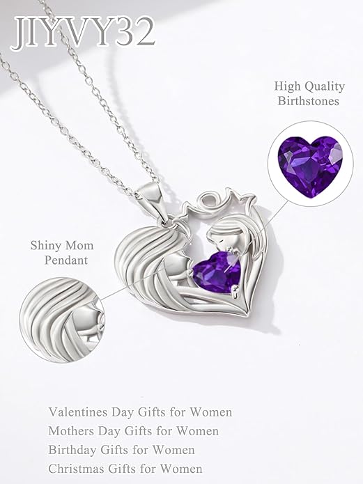 Mother and Daughter/Son Love Heart Necklace White Gold/14K Gold/Rose Gold Birthstone Jewelry Christmas Mothers Day Birthday Gifts For Mom Wife Grandma Women