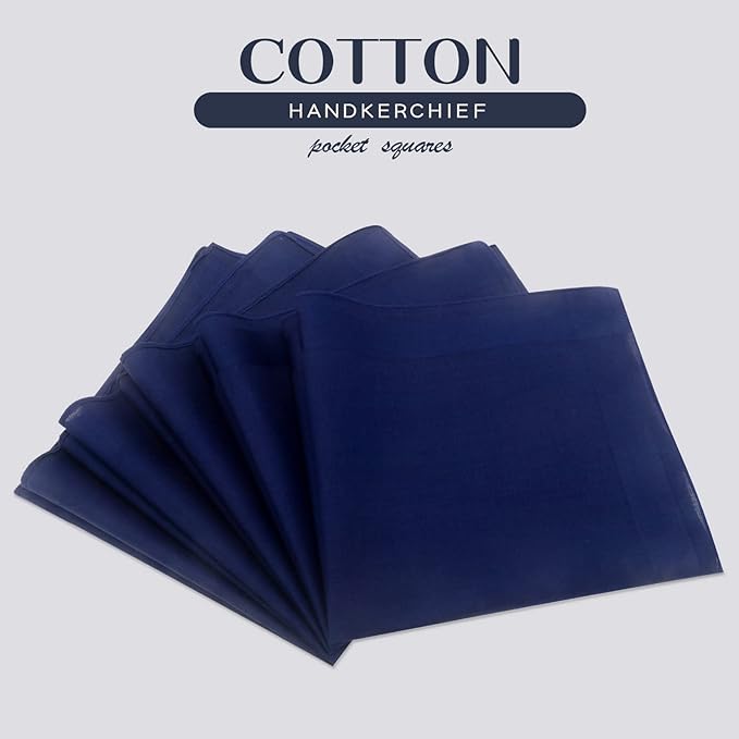 GB Selected Men's Cotton Handkerchiefs, Assorted Solid Color Pocket Square Hankies with Stripe