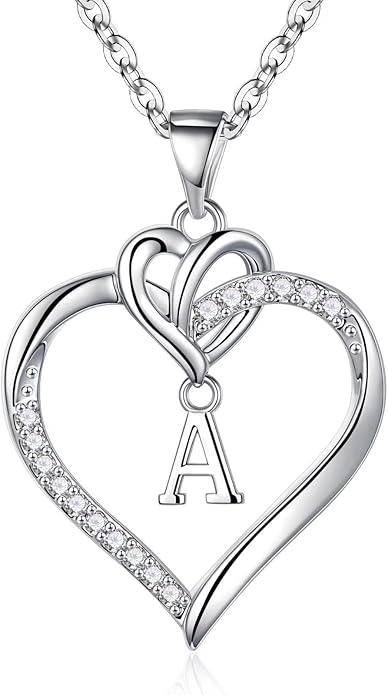 STORUP Valentines Gifts for Women Teen Girls - Heart Initial Necklaces for Women Girls, 14K-Gold-Plated CZ Initial A-Z Heart Necklaces for Teen Girl Jewelry Valentines Gifts for Her Mom Wife Sister