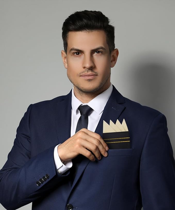 Premium Pre-Folded Four-Point Suit Pocket Square for Men with Sewn Pocket Fold