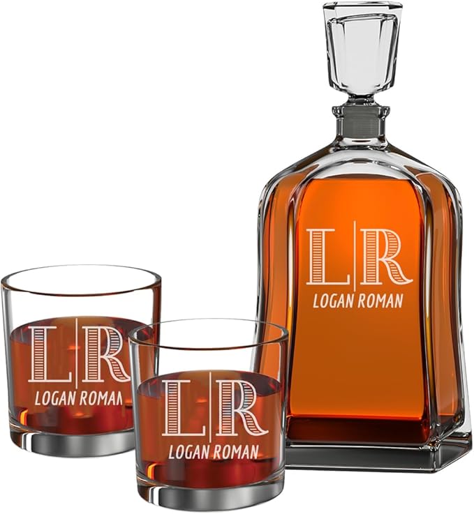 Personalized Whiskey Decanter Sets for Men - Custom Engraved Whisky Glasses & Italian Liquor Decanter - Gifts For Men, Christmas, Anniversary, Birthday