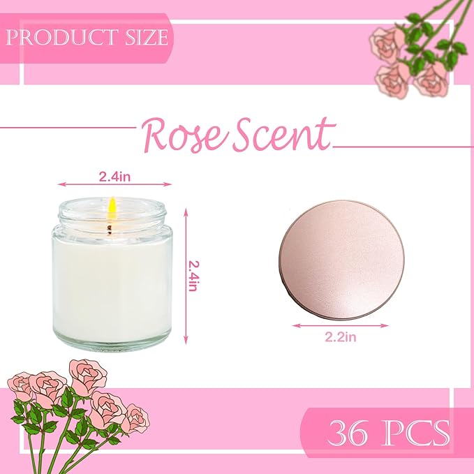 36 Pcs 4 Oz Mini White Soy Candles,Rose Scented Candles Set,Bulk Aromatherapy Candle,Great Stress Relieving Scented Candle for Girls as a Gift for Birthdays, Weddings and More!
