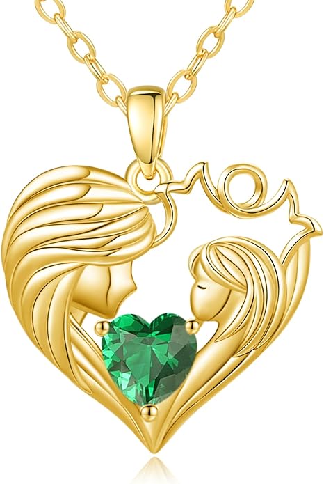 Mother and Daughter/Son Love Heart Necklace White Gold/14K Gold/Rose Gold Birthstone Jewelry Christmas Mothers Day Birthday Gifts For Mom Wife Grandma Women