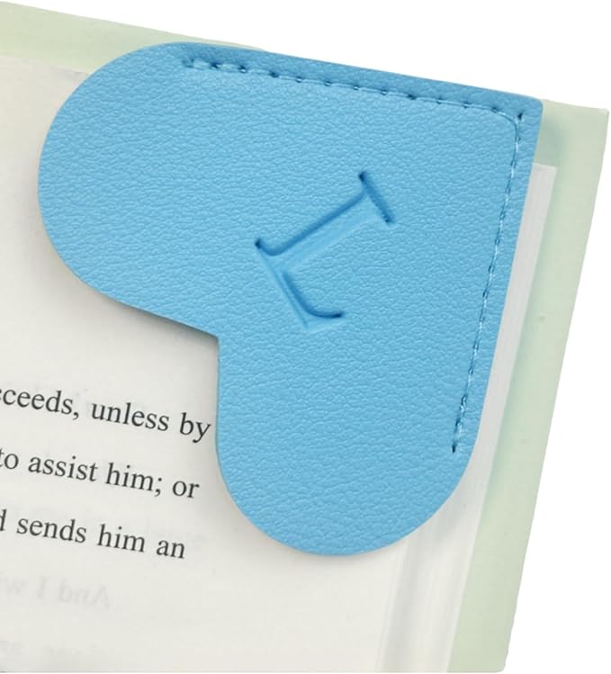 MOTEERLLU Personalized Leather Heart Bookmark with Initials, Handmade, Letter Cute Custom Corner Book Marks for Reading Women, Teachers, Students, Book Lovers, Book Accessories(Blue,L)