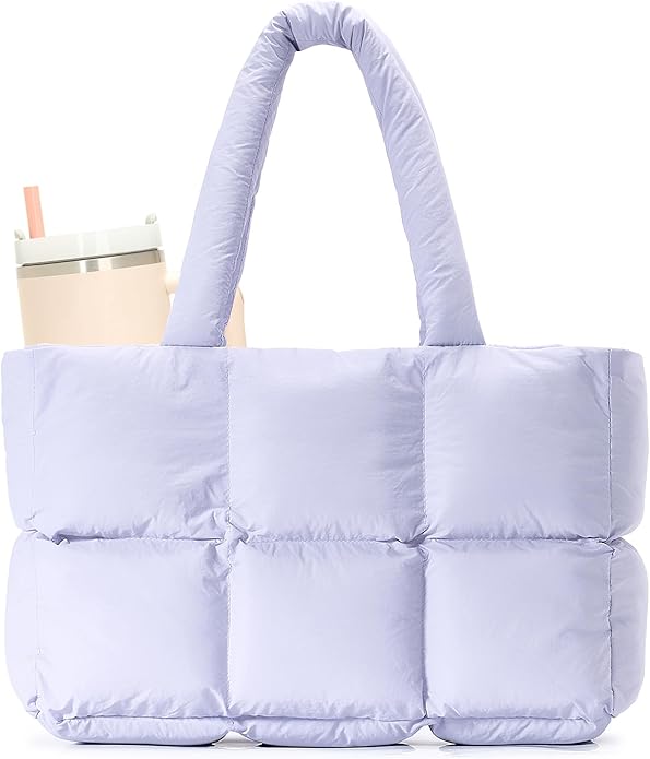 Herald Puffer Tote Bag for Women, Large Quilted Puffy Handbag Lightweight Satchel Purse with Cup Holder & Compartment