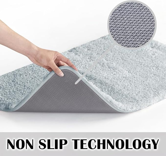 Suchtale Large Soft Bath Mat - Extra Absorbent Shaggy Microfiber Bath Mat (24 x 40, Light Blue) - Machine Washable, Non Slip, Rubber Back