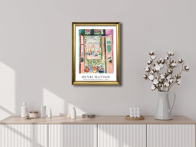 Wieco Art Framed Wall Art Open Window Collioure 1905 by Henri Mattise Abstract Colorful Art Matisse Posters Canvas Prints for Wall and Home Office Decorations Bronze Gold Frame