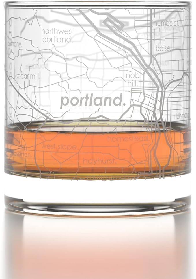 Well Told Engraved Portland Oregon Map Rocks Glass, Old Fashioned Whiskey Glass (11 oz, Clear) Etched Whiskey Glass, Gifts For Whiskey Lovers