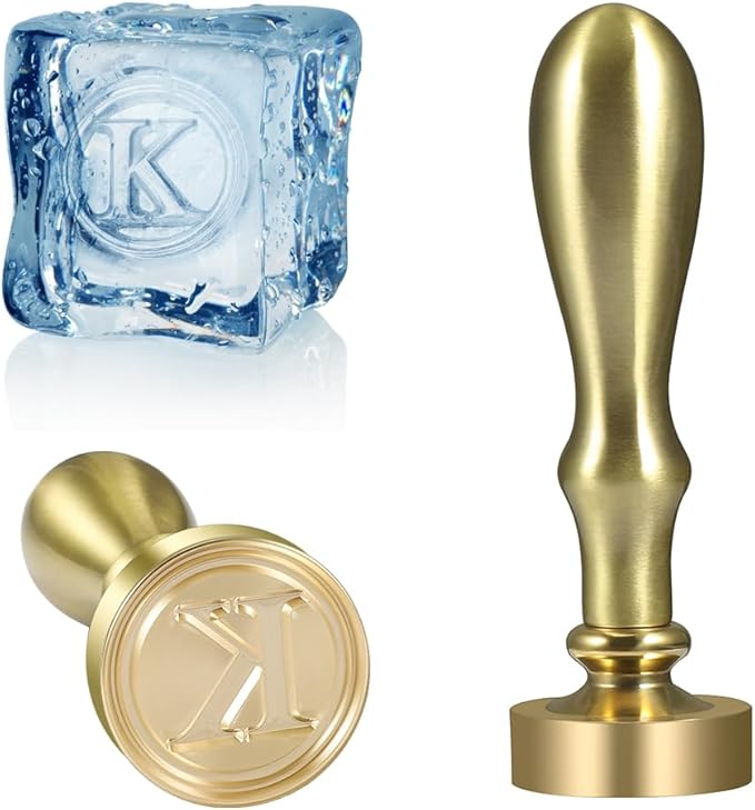 Ice Cube Stamp for Cocktails Ice Stamp Brass Head with Handle, Ice Branding Stamp for Ice Cubes Cocktail Whiskey Drinks Party Wedding Making DIY Crafting (Letter K)