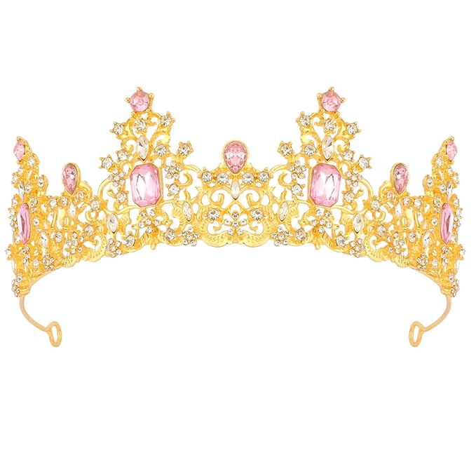 Didder Pink Gold Princess Crown Birthday Tiara Prom Queen Tiaras and Crowns for Women and Girls Halloween Costume Headpiece Hair Accessories