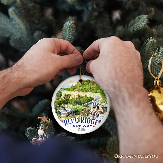 Artistic Blue Ridge Parkway Ceramic Ornament, US Travel Souvenir