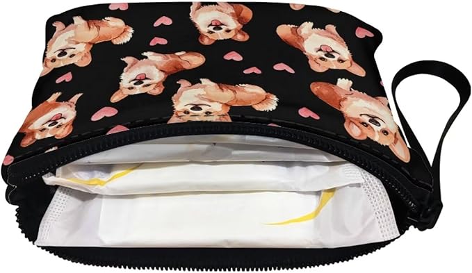 Dolyues Womens Coin Purse Zipper & Wrist Strap Wallets, Corgi and Love Printed Canvas Change Pouch for Women Girls, Organizer Purses Wallet for Coins/Card