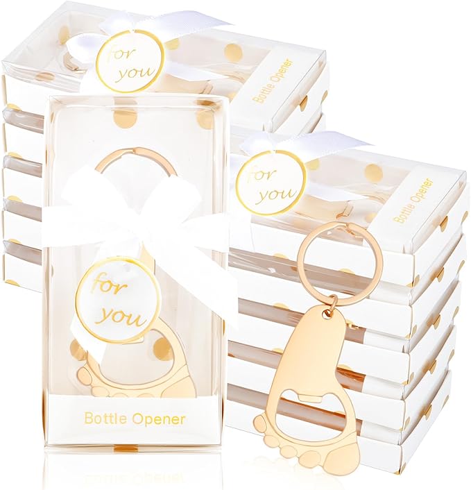 50Pcs Baby Footprint Keychain Small Foot Bottle Opener Key chain Baby Shower Footprint Keychains Foot Bottle Opener Souvenir for Guests Baby Shower Return Gifts for Party Favors with White Boxes