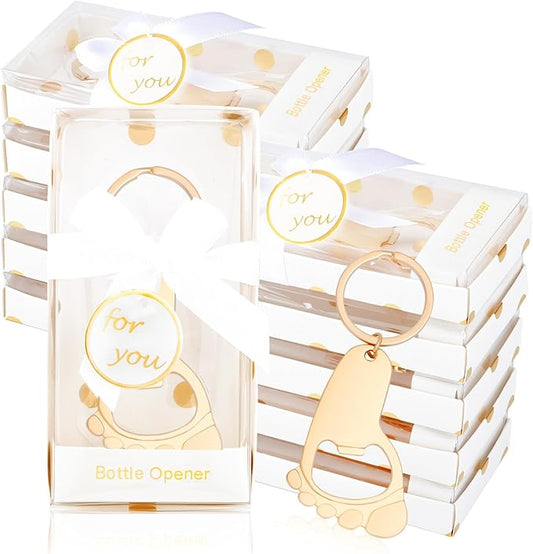 50Pcs Baby Footprint Keychain Small Foot Bottle Opener Key chain Baby Shower Footprint Keychains Foot Bottle Opener Souvenir for Guests Baby Shower Return Gifts for Party Favors with White Boxes