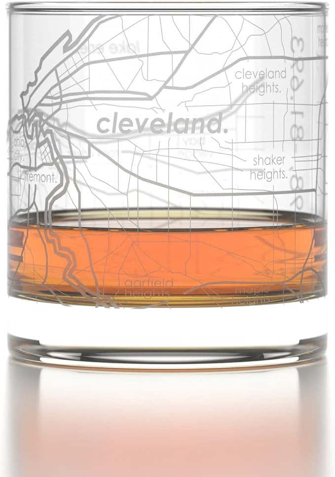 Well Told Engraved Cleveland Ohio Map Rocks Glass, Old Fashioned Whiskey Glass (11 oz, Clear) Etched Whiskey Glass, Gifts For Whiskey Lovers