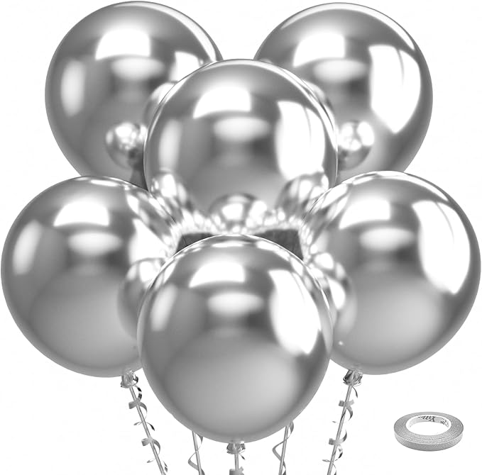 Bezente Metallic Silver Balloons 18 Inch - 30 Pack Large Thick Silver Balloons Big Round Chrome Silver Latex Balloons for Wedding Bridal Shower Birthday Party Decorations