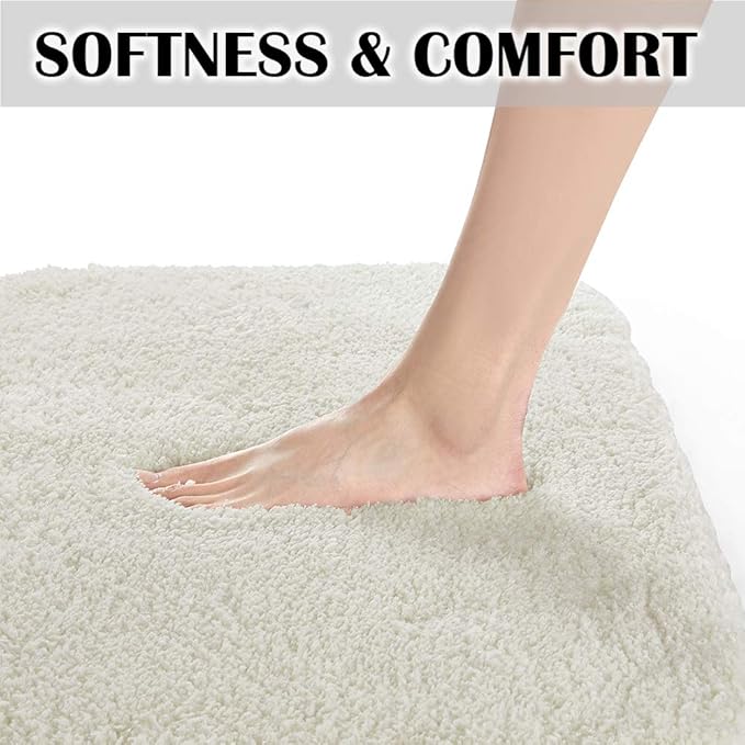 Suchtale Extra Soft & Absorbent Shaggy Bath Mat - Machine Washable Microfiber, Non Slip, 24 x 40 Ivory