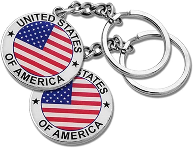2 Pack US United States Keychain NYC Metal Star Stripe Double-sided Key Ring