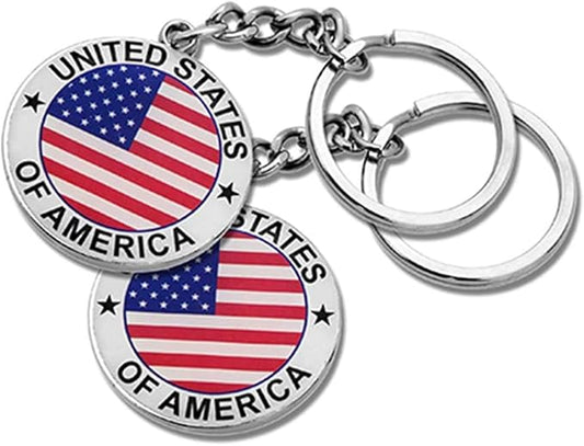 2 Pack US United States Keychain NYC Metal Star Stripe Double-sided Key Ring