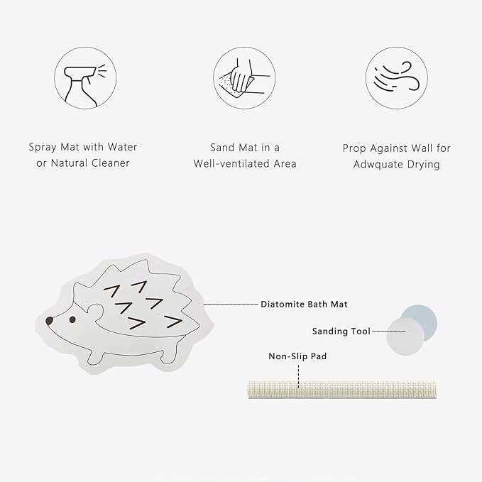 Hedgehog Shape Diatomite Stone Bath Mat Shower Mat Quick-Dry, Non-Slip, Easy to Clean for Bathroom Floor