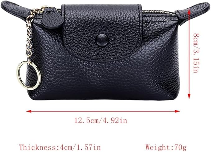Genuine Leather Wallet Zipper Coin Purse Key Ring Card Organizer Compact Storage for Women (Black)