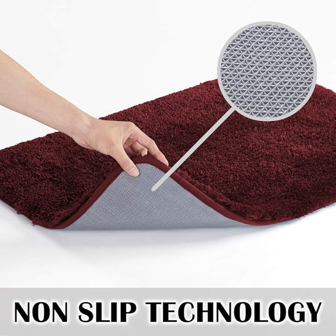 Suchtale Non Slip Bath Mat (20 x 32, Red) Water Absorbent Soft Microfiber Shaggy Bathroom Rug Machine Washable Thick Plush Shower Mat