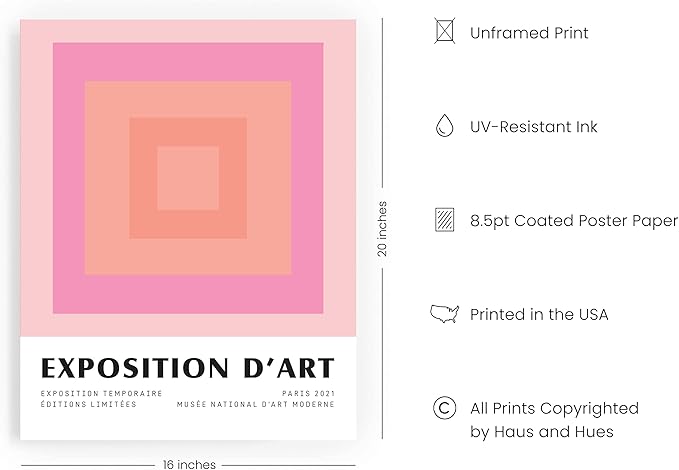 HAUS AND HUES Art Exhibition Poster – Pink Geometric Art Print, Danish Pastel Posters for Room Aesthetic, Pink Wall Art, Geometric Art Prints (16"x20" Unframed)