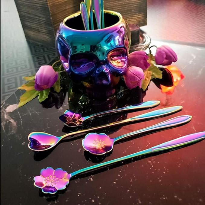 9 Pcs Flower Spoon Coffee Teaspoon Set, ESRISE Stainless Steel Tea Spoon for Tea Party Decorations (Multi)