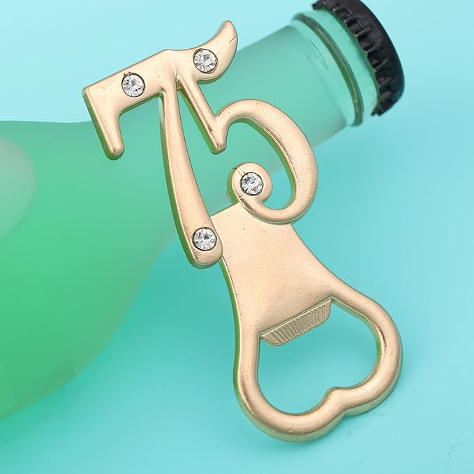 Baseo 24pcs Gold Themed 75th Birthday Bottle Openers, 75th Anniversary Party Gifts & Decorations