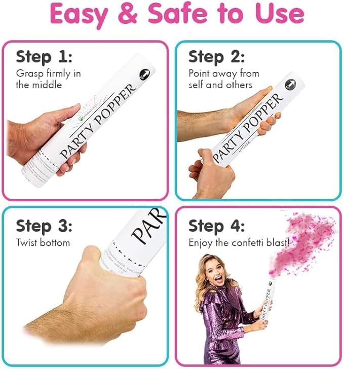 Clover Products Gender Reveal Cannons – 4 Pack (2 Blue & 2 Pink) | 12-Inch Confetti & Powder Poppers | Air-Powered, Biodegradable | Free Balloons Included