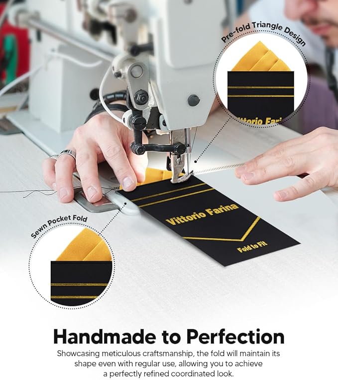 Premium Pre-Folded Four-Point Suit Pocket Square for Men with Sewn Pocket Fold