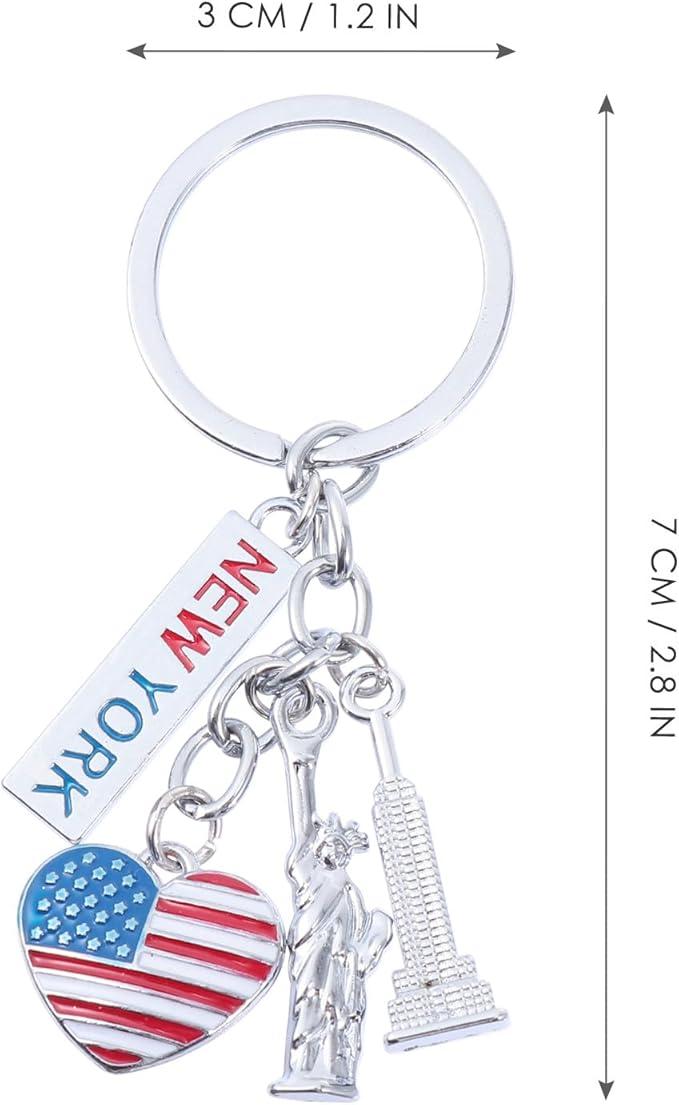 jojofuny Statue of Liberty Keychain with Multi Charms - New York USA Souvenir Collection Featuring Liberty, Flag, Heart & Pentagon, Patriotic Present for Travelers & Americans