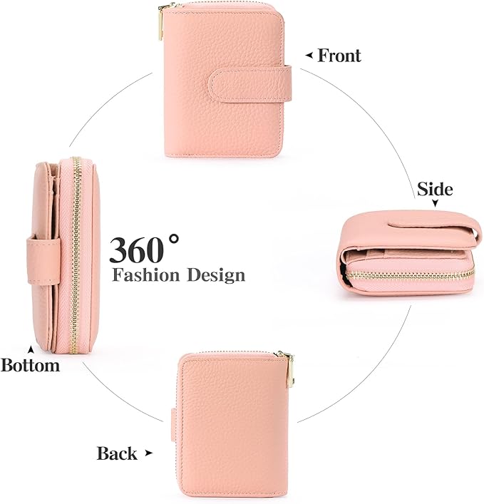 SENDEFN Small Leather Credit Card Holder Wallets for Women Bifold Zipper Pocket Purse with ID Window