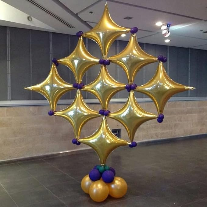 12PCS Gold Star Balloons, 24in 18in 10in Four Pointed Star Shaped Balloon Gold Foil Balloons for Graduation New Year Birthday Retirement Party Decorations