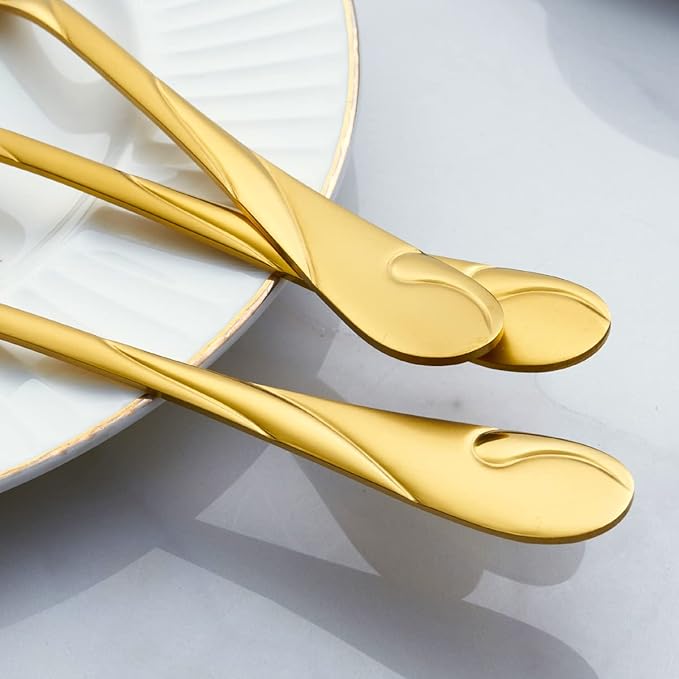 Gold Dinner Spoon Set, Seeshine 7.6-inch Stainless Steel Shiny Gold Table Spoon Silverware, Set of 6