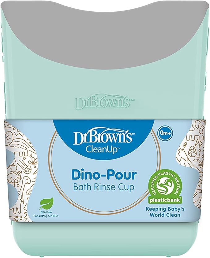 Dr. Brown's CleanUp Dino-Pour Bath Rinse Cup, 0m+ with Dr. Brown's CleanUp Float & Hatch Dino Eggs Nesting Bath Toy, 6m+, BPA Free, Certified Plastic Neutral