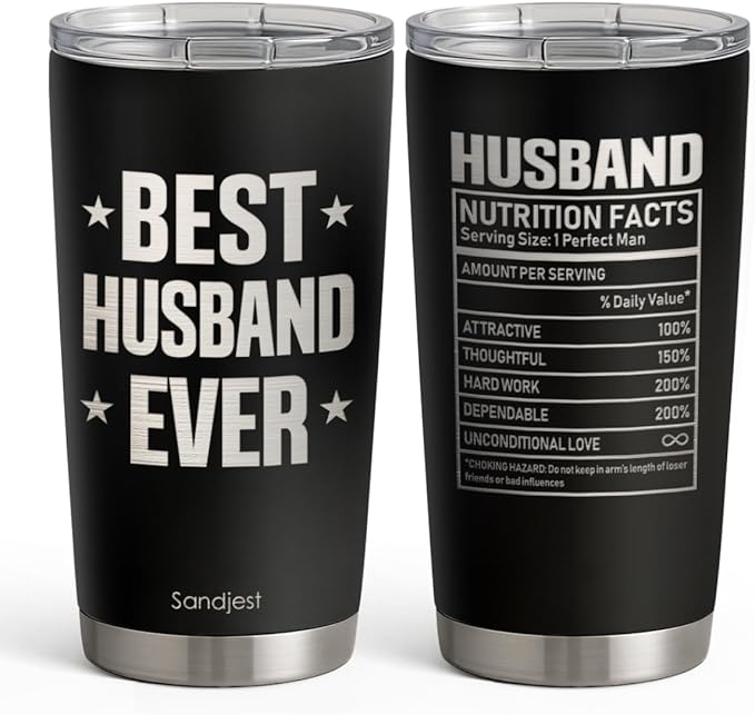 SANDJEST Husbands Tumbler 20oz, Stainless Steel Travel Cup with Lid, Best Husband Ever Insulated Coffee Mug, Husband Gifts for Men Boyfriends on Birthday Christmas Valentine
