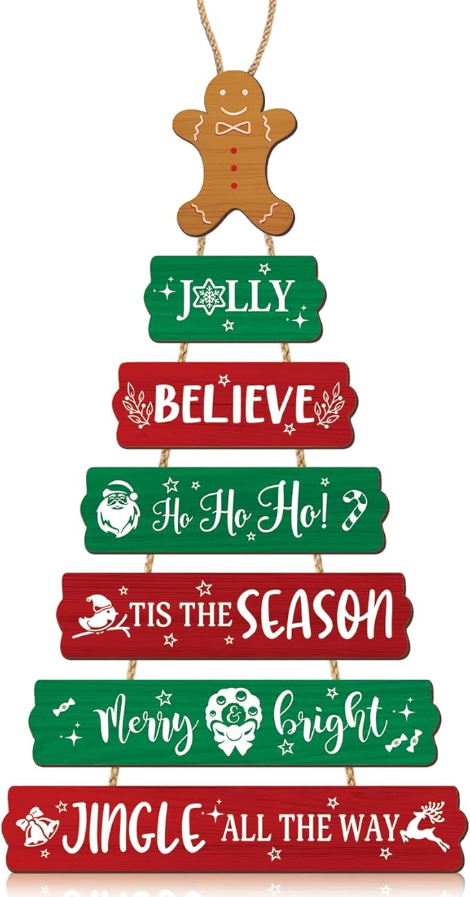 CHDITB Christmas Wall Decor,Santa Claus Wooden Hanging Sign, Tgingerbread Man Wood Sign, Winter Welcome Xmas Door Sign, Merry Christmas Wall Door Sign,Christmas Sign for Wall Door Hanger Winter Decor