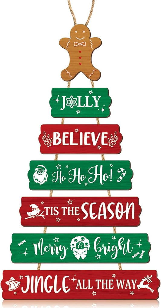 CHDITB Christmas Wall Decor,Santa Claus Wooden Hanging Sign, Tgingerbread Man Wood Sign, Winter Welcome Xmas Door Sign, Merry Christmas Wall Door Sign,Christmas Sign for Wall Door Hanger Winter Decor