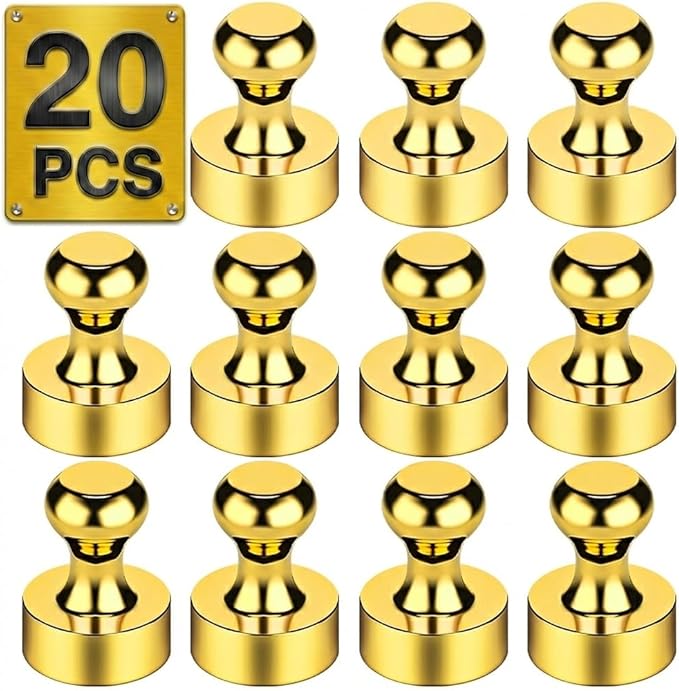Tiergrade Metallic Magnets, Refrigerator Magnets, 20 Pack Gold Magnetic Push Pins, Strong Fridge Magnets, Multi-use Whiteboard Magnets Perfect for Kitchen Office Classroom