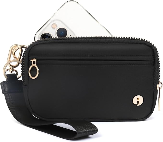 Wristlet Keychain Wallets for Women RFID Blocking Credit Card Holder Small Zipper Coin Phone Purse Change Pouch with ID Window and Detachable Wrist Strap Black