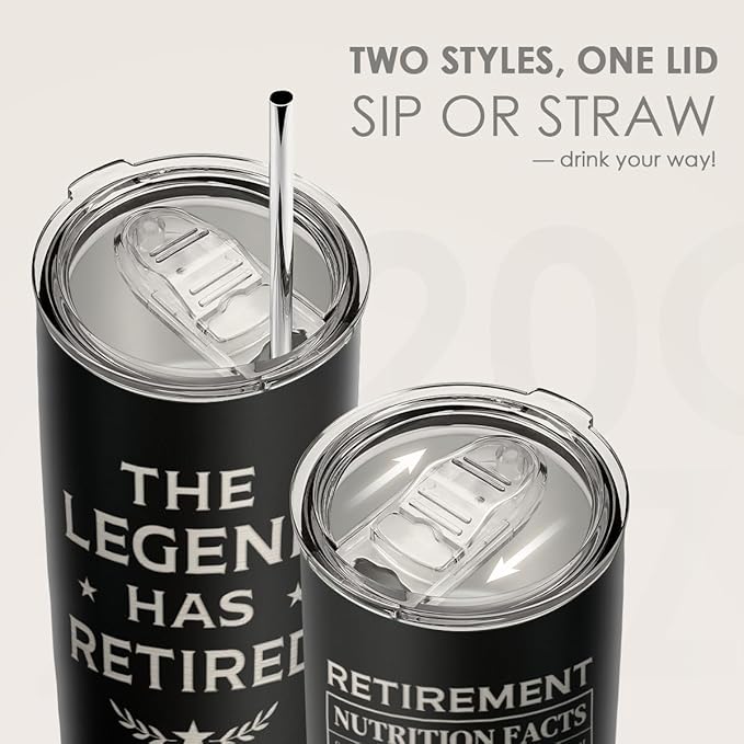 SANDJEST Retirement Tumbler 20oz, Stainless Steel Travel Cup with Lid, The Legend Has Retired Insulated Coffee Mug, Retirement Gifts for Men Coworkers Boss Friends on Birthday Christmas Farewell