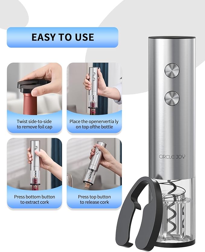 CIRCLE JOY Electric Wine Opener Stainless Steel Rechargeable Automatic Wine Bottle Opener Set 7-in-1 Top Gifts for Wine Lovers with Charging Base, Foil Cutter, Wine Aerator Pourer & 2 Vacuum Stoppers