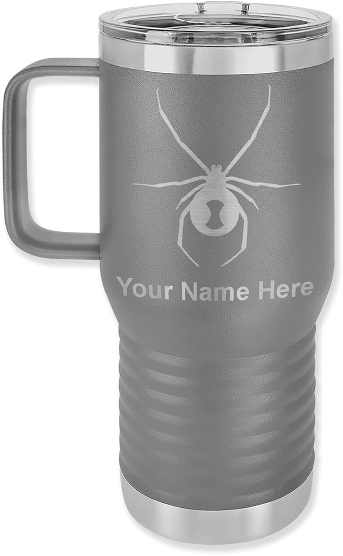 20oz Vacuum Insulated Travel Mug with Handle Widow Spider, Personalized Engraving Included (Gray)