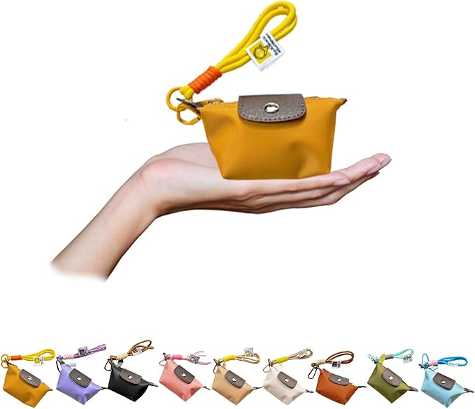 Mini Nylon Dumpling Coin Purse, Mini Nylon Dumpling Bag with Wrist Strap, Lightweight 1.4 OZ(40g), Women’s Cute Change Purse Wallet with Zipper and Keychain, for Cards Keys and Earbuds (1, yellow)
