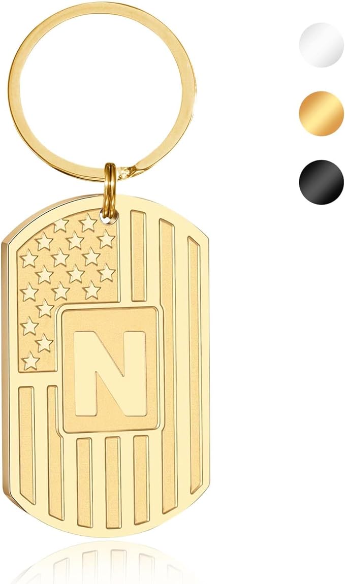 Valentines Day Gifts for Him -Initial Keychain Gifts for Men,A-Z Letter American Flag KeyChain for Men